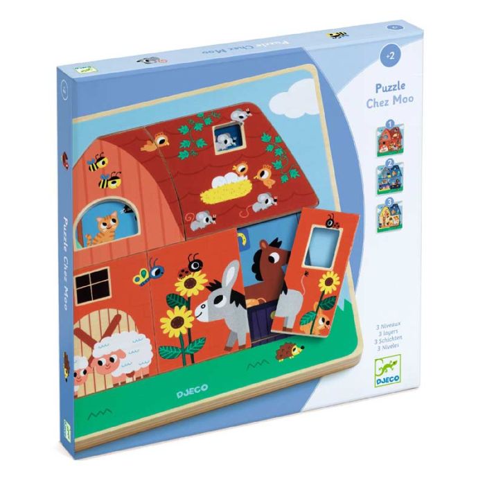 Chez-Moo - 3 Layer Wooden Puzzle by Djeco - 0